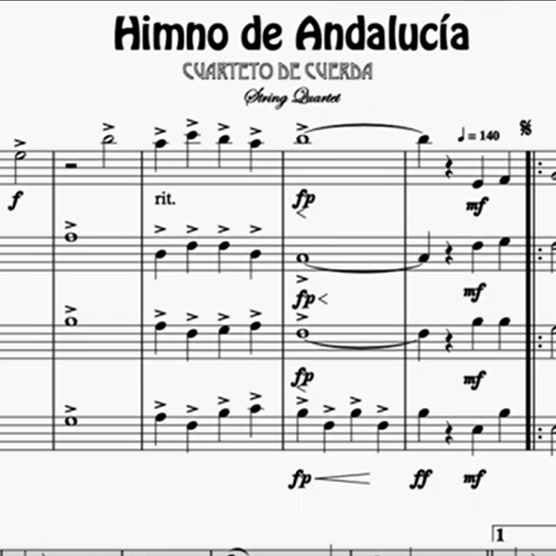 Imagen de Himno de andalucía partitura cuarteto de cuerdas violín viola chelo y contrabajo