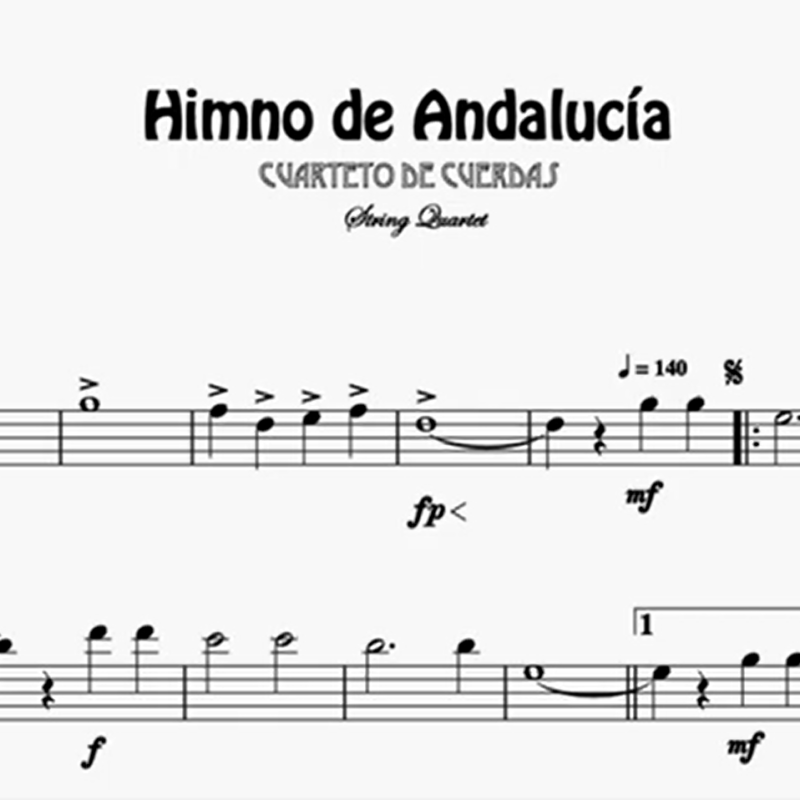 Imagen de Himno de andalucía partitura de violonchelo chelo clave de fa para cuarteto de cuerdas